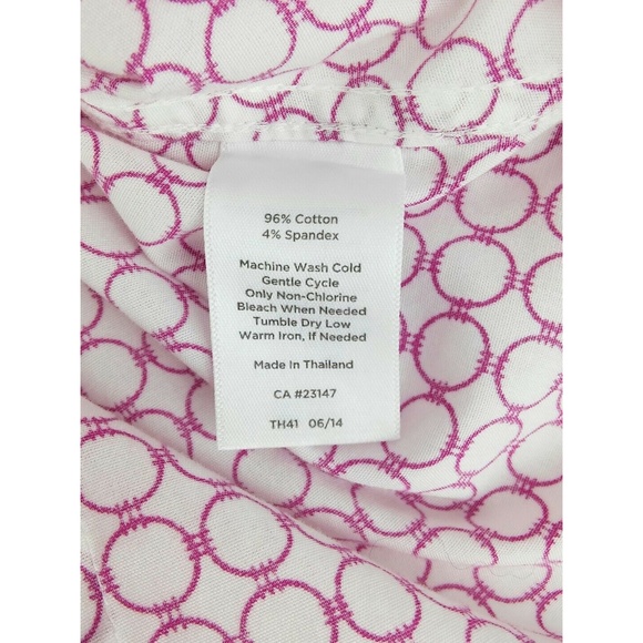 Talbots button Front Flouse Pink Geometric Sz 4P - Picture 8 of 8